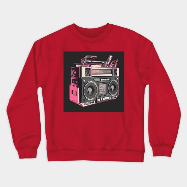 Ghetto Blaster Boom Box 80s Hip-Hop Stereo Crewneck Sweatshirt by Grassroots Green